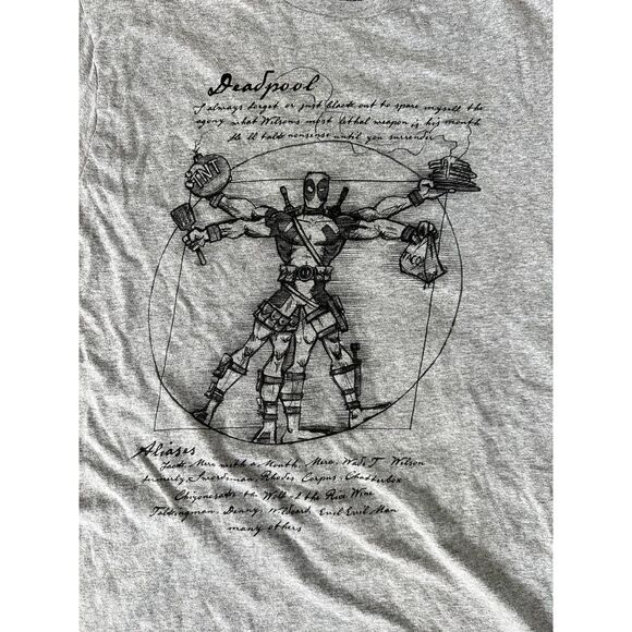 Marvel Deadpool Vitruvian Man Diagram Grey Short Sleeve Shirt size M - Picture 1 of 4